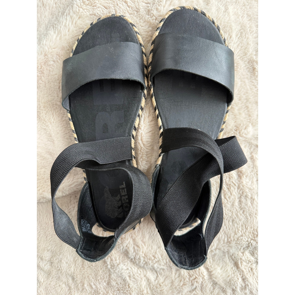 Sorel Ella li Flat Espadrille Sandals Black 9.5